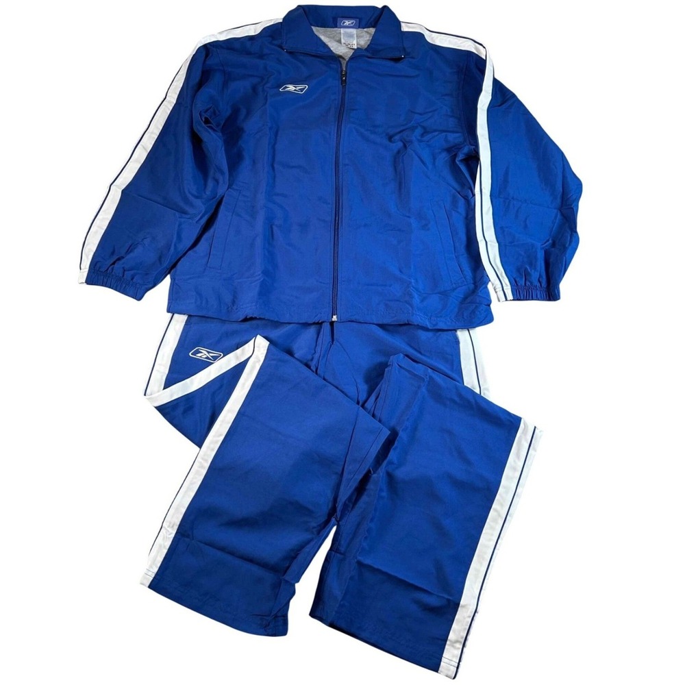 Reebok Y2K VTG Mens Large L Tracksuit Royal Blue Full Zip Jacket & Pants Set NEW